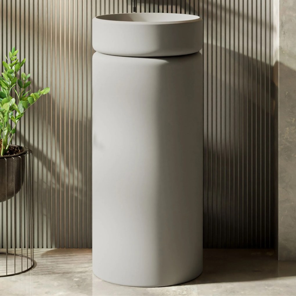 Umywalka z konglomeratu wolnostojąca okrągła szara matowa 85 x 40 cm RONA Grey Matt : Podłączenie syfonu - Do podłogi