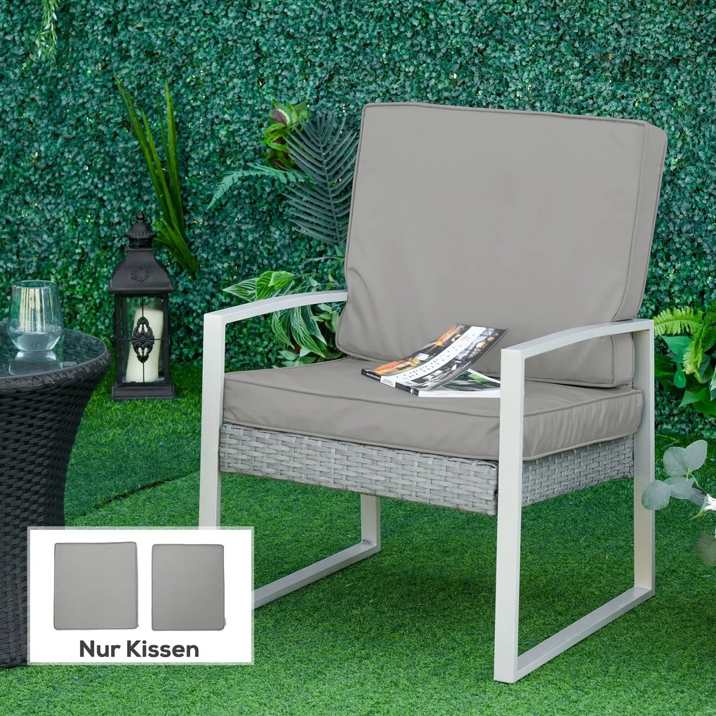 Outsunny Zestaw 2 Poduszek, 56 x 52 cm, Poduszki na Krzesła z Zamkiem, Pokrowiec z Tkaniny, 7 cm Wypełnienie, Pralne, Jasnoszary