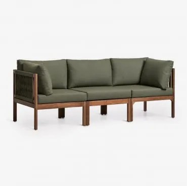 Sofa Modułowy Ogrodowy 3-częściowy Z Podłokietnikami Z Drewna Akacjowego Branson Intensywna Zieleń Oliwkowa – Ciemny Brąz Akacjowy - Sklum