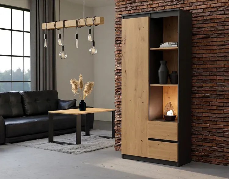 Biurowy Regał Na Dokumenty Antracyt + Dąb Artisan A3-E09