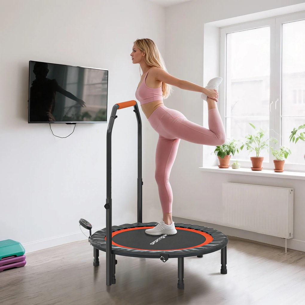 SPORTNOW Minitrampolin, z regulowanym uchwytem, monitor LCD, stal, czarno-czerwony, Ø102 x 99-123 cm