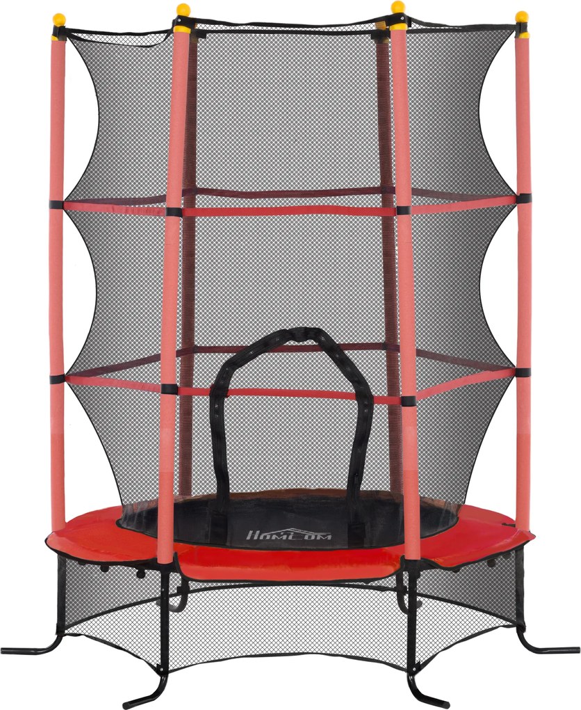 HOMCOM Trampolina dla dzieci, Ø163 cm, z siatką bezpieczeństwa, do użytku wewnątrz i na zewnątrz, do 50 kg, Stal, Plastik, Czerwona