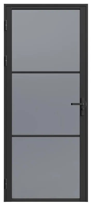 Drzwi kompletne dwustronne z aluminium i dymionego szkła hartowanego - wys. 204 x szer. 73 cm - Czarny - MASERU