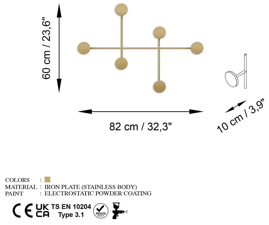 Metalowy wieszak ścienny w kolorze złota Dama-A – Kalune Design