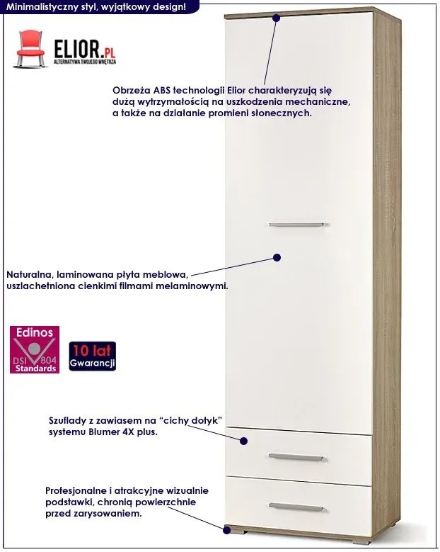 Szafa Kaloe C2 głębokość 40 cm - biały połysk + dąb sonoma