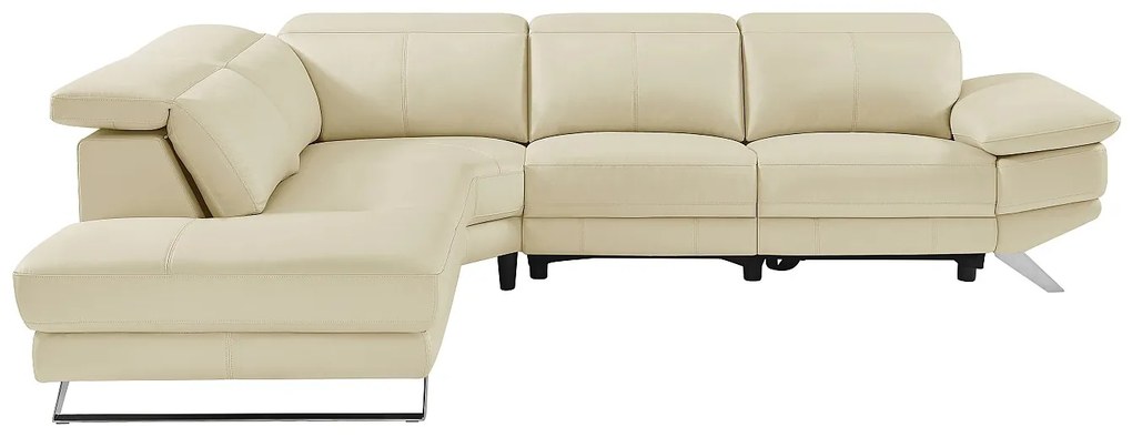 Kanapa narożna lewostronna z białej skóry z elektryczną funkcją relax PUNO II