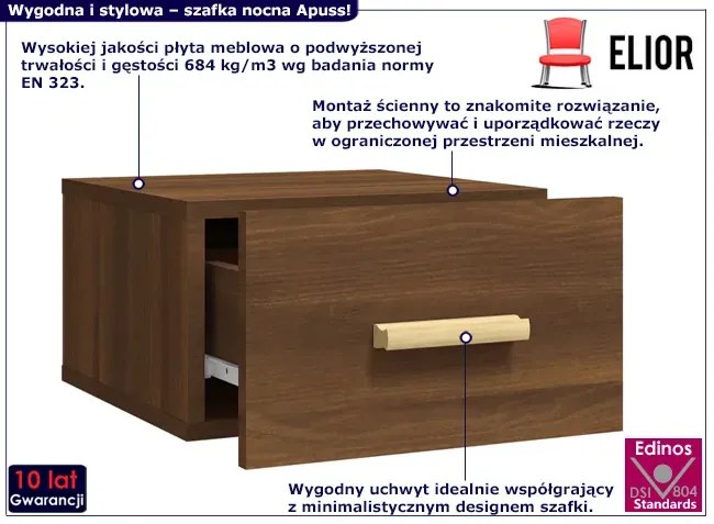 Wisząca szafka nocna brązowy dąb - Trovi