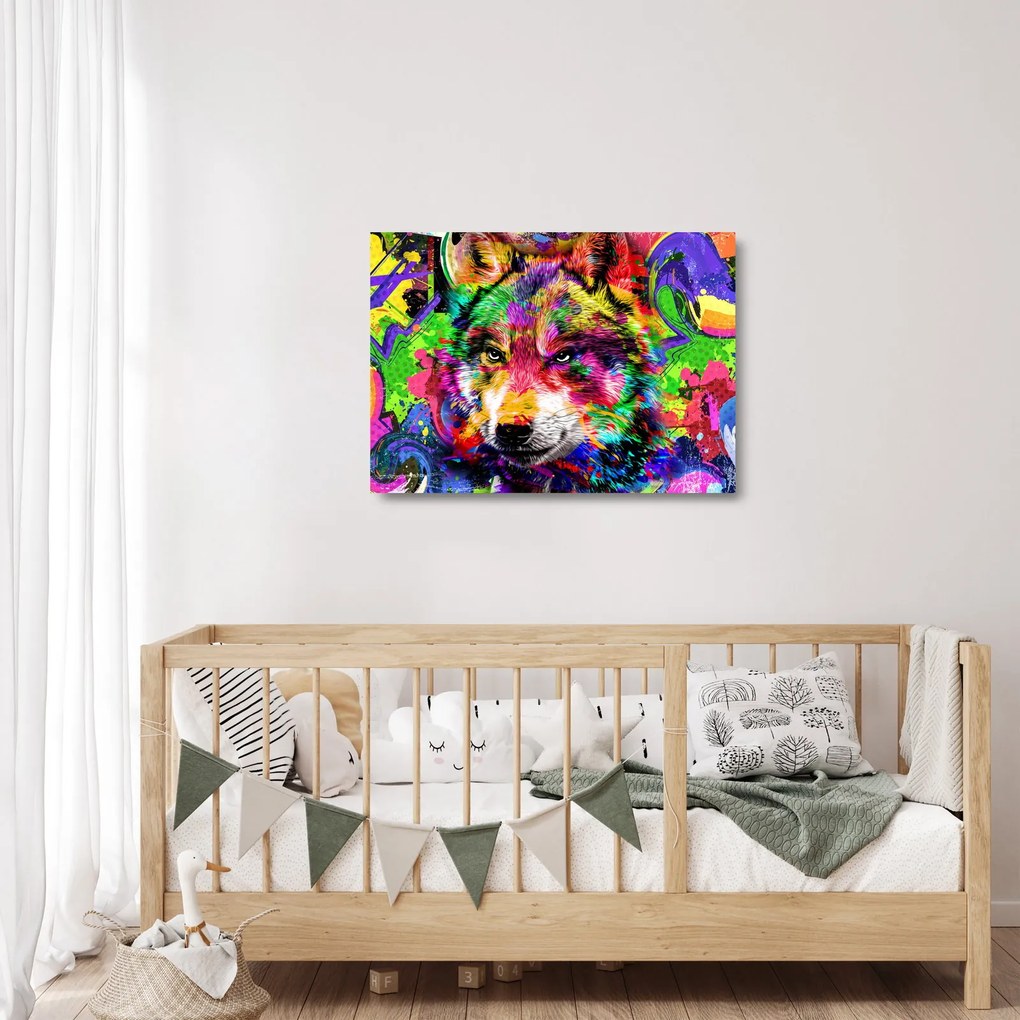 Obraz na szkle - Wilk z graffiti (70x50 cm)