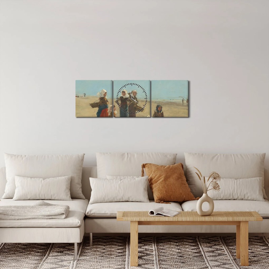 Obraz - Eugène Boudin, Women on the Beach at Berck, reprodukcje (z zegarem) (90x30 cm)