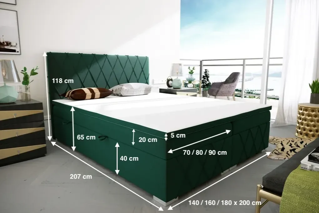 Łóżko kontynentalne AVELA 2 160x200 zielone velvet LAVERTO