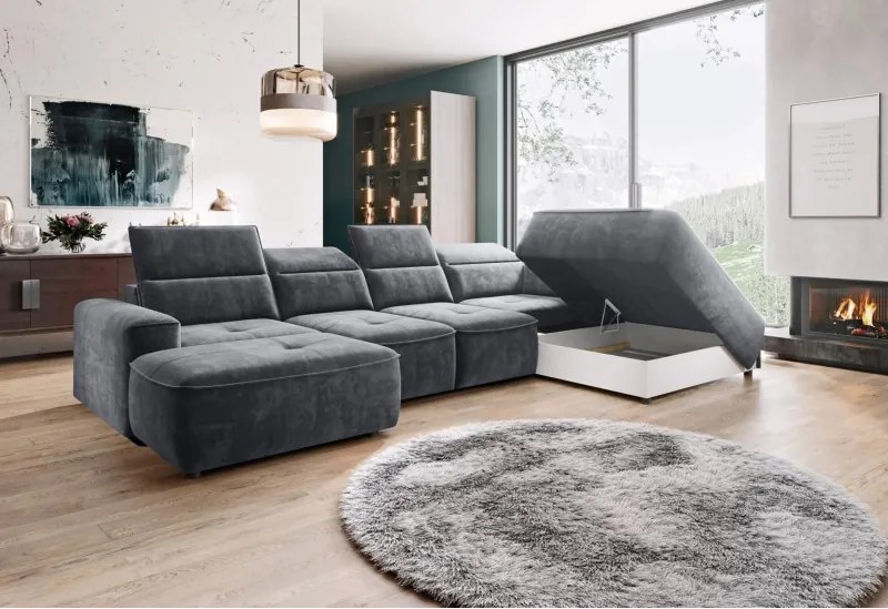 Narożnik COLOMBO XL Prawostronny z elektryczną regulacją siedziska w tkaninie PALLADIUM 16 WERSAL