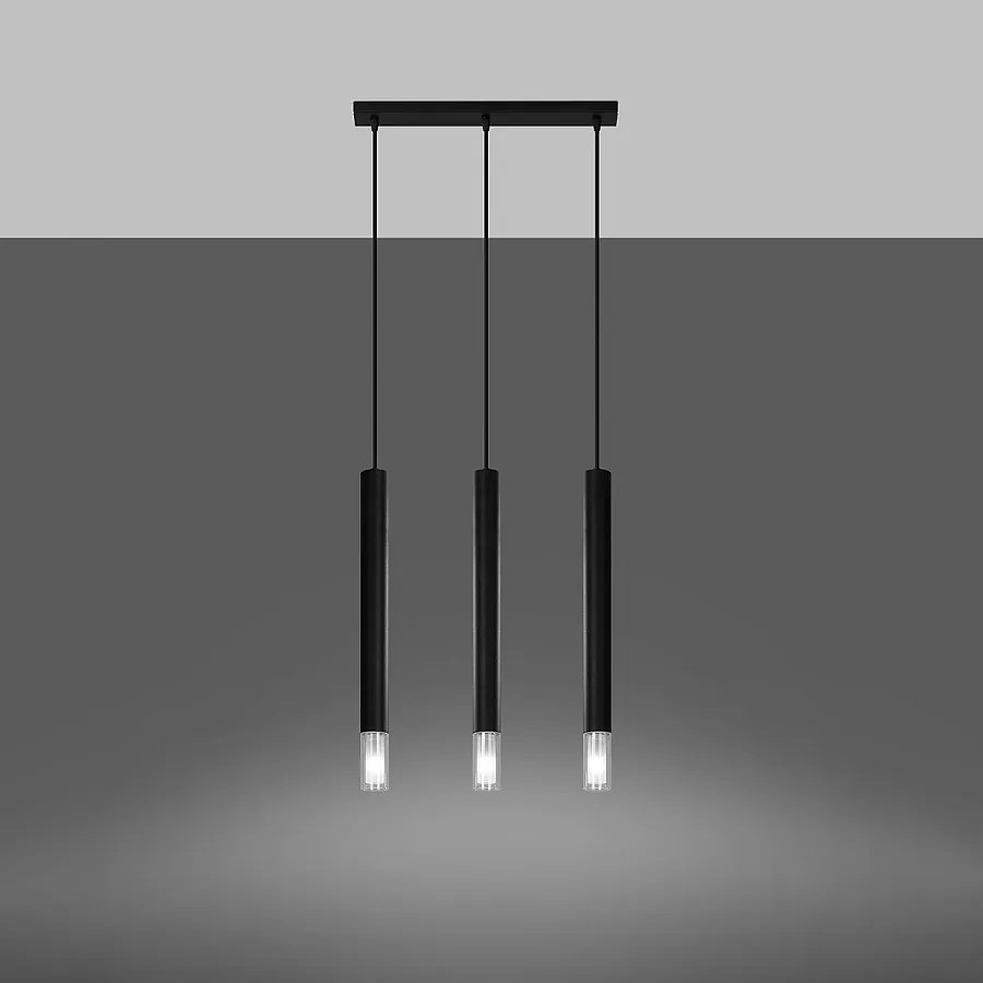 Lampy wiszące nowoczesny Eclim, stal/szkło - 3 źródło światła 3000K - L.45 x H.120 cm - czarny