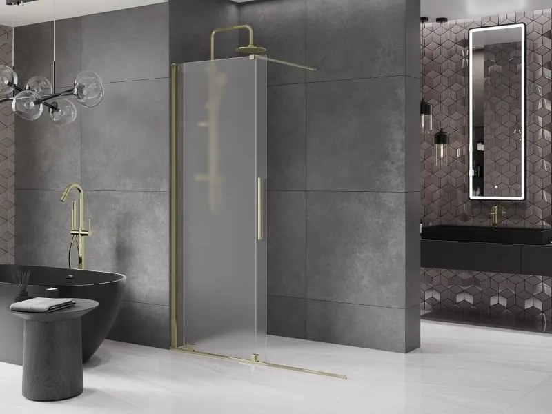 Mexen Velar ścianka prysznicowa rozsuwana Walk-in 130 x 200 cm, szron 8 mm, złota - 871-130-000-33-50