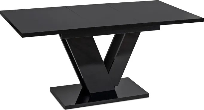 Zestaw Stół Prostokątny Rozkładany CLARK 120-160 cm Czarny Połysk i 4 Krzesła Tapicerowane RICK Szare Welurowe