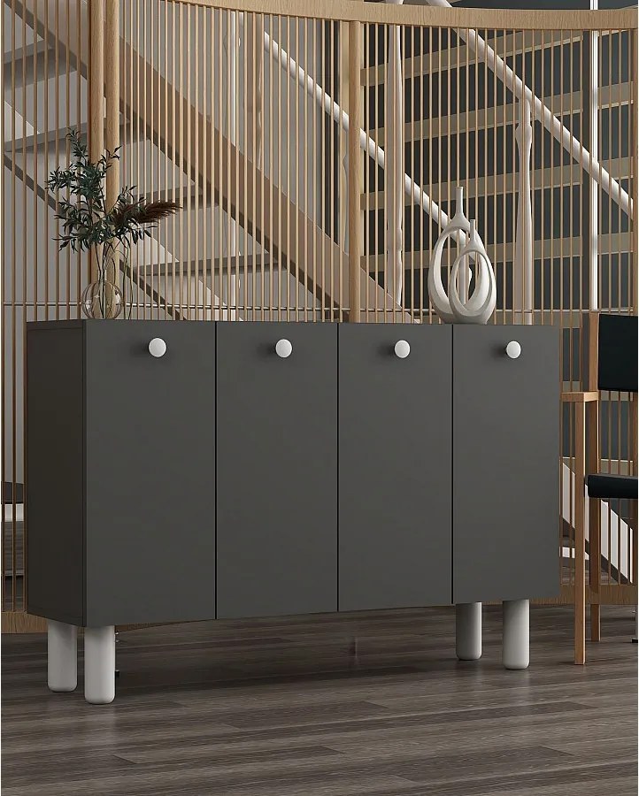 Komoda – 120 cm x 80 cm x 29,6 cm – Antracyt i biel – Płyta wiórowa pokryta melaminą