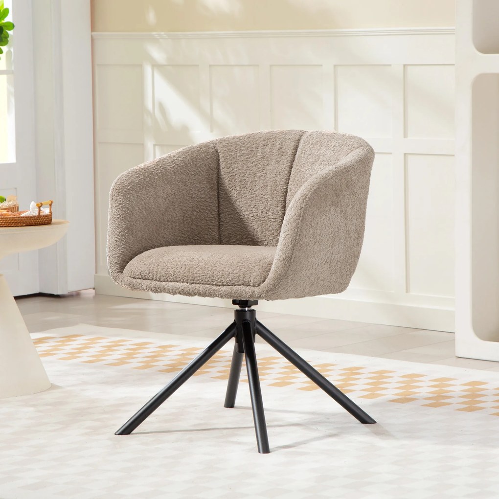 HOMCOM fotel obrotowy do salonu wygodne siedzisko miękka tapicerka nowoczesny design do 120 kg jasnobrązowy | Aosom PL