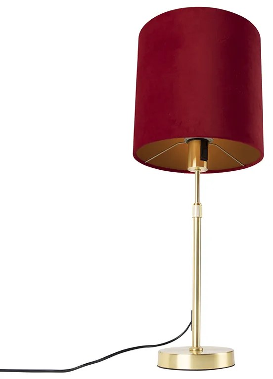 Lampa stołowa złota/mosiężna z czerwonym aksamitnym kloszem 25 cm - Parte klasyczny/Antyczny Oswietlenie wewnetrzne
