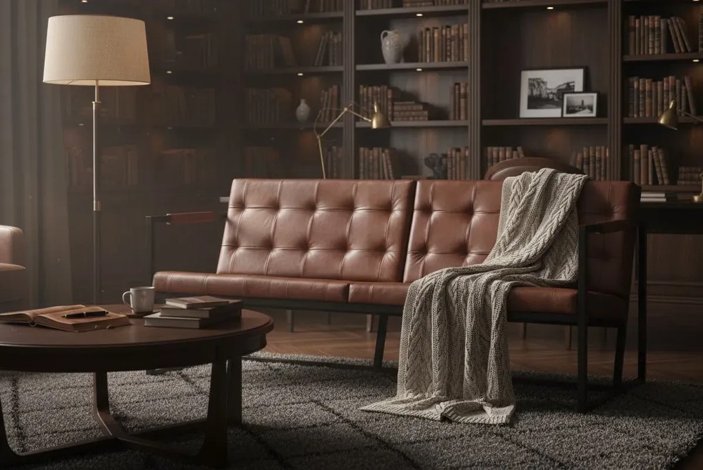 Brązowa sofa 3-osobowa ze skóry koziej K3-S88