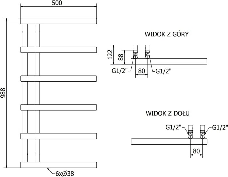 Mexen Jukon grzejnik łazienkowy dekoracyjny 988 x 500 mm, 461 W, biały - W116-0988-500-00-20