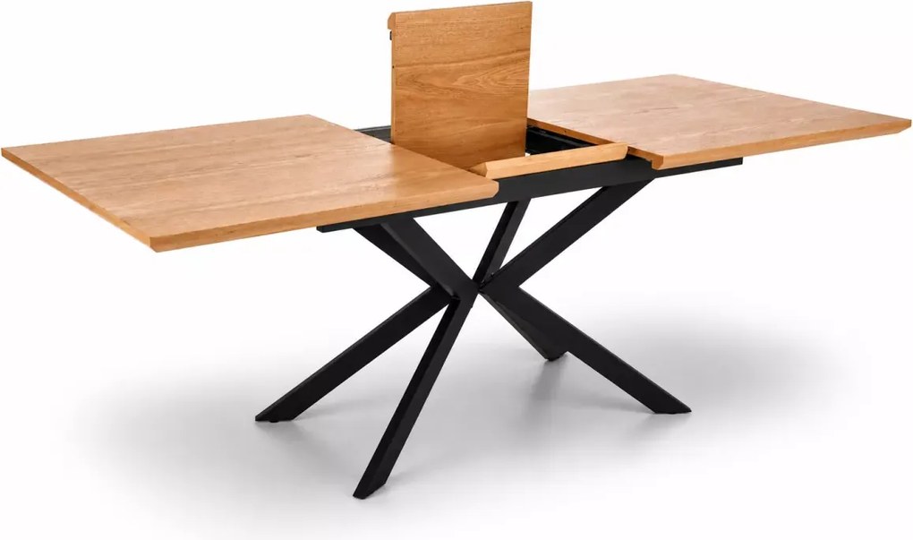 Prostokątny rozkładany stół Olivaro 160-200x90 cm - blat z okleiny naturalnej w kolorze dębu i metalowy czarny stelaż