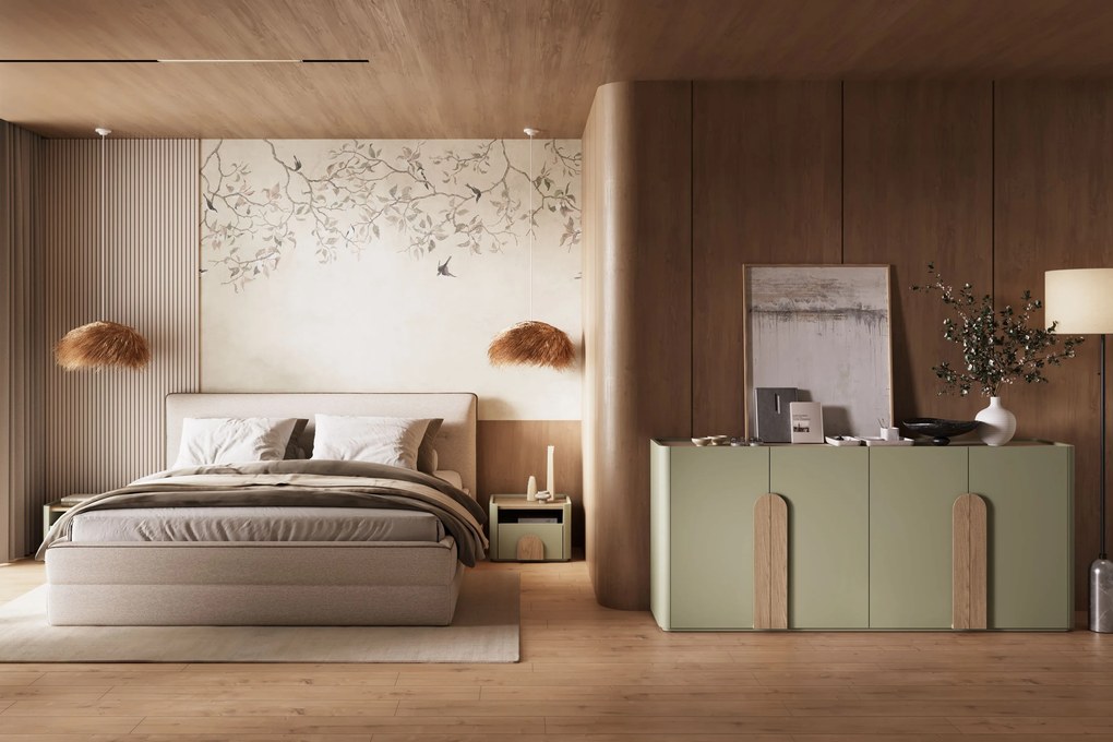 Szafka nocna Amilio z szufladą 50 cm - eukaliptus / dąb baltic dune / uchwyty dąb naturalny