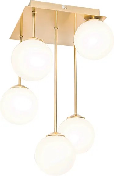 Nowoczesna lampa sufitowa złota z opalem 5-świateł - Athens