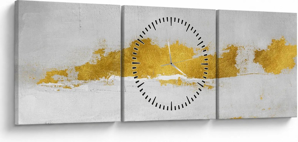 Obraz - Złote i szare pociągnięcia (z zegarem) (90x30 cm)