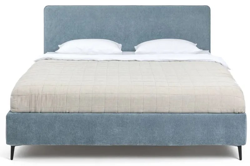 Niebieskie tapicerowane łóżko dwuosobowe ze stelażem 160x200 cm Noira Slim – Bonami Selection