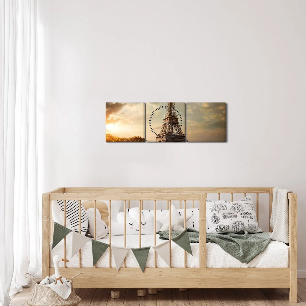 Obraz - Wieża Eiffla, Paryż, Francja (z zegarem) (90x30 cm)
