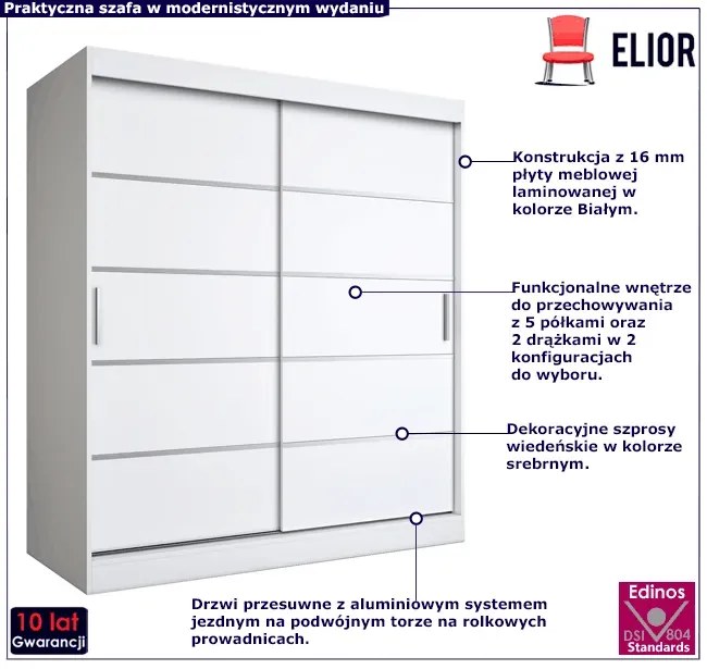 Szafa przesuwna biały mat 180 cm - Bohosa 5X