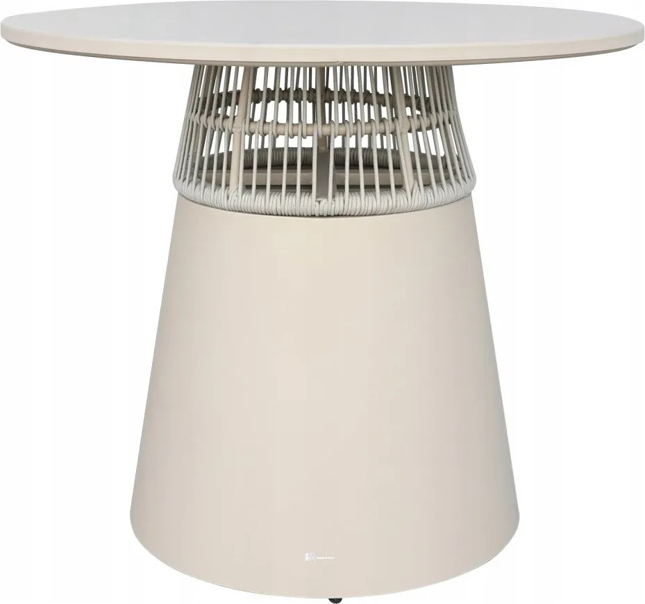 Stół ogrodowy aluminiowy okrągły 90 cm ze stylowym plecionym oplotem beżowy