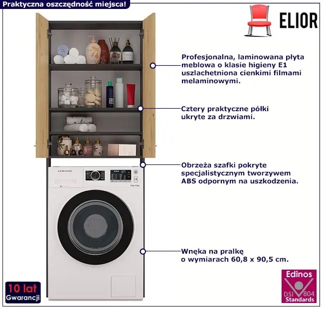 Szafka na pralkę z półkami antracyt + dąb artisan W3-A97