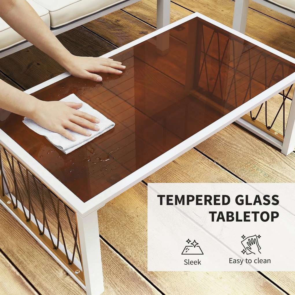 Outsunny Zestaw mebli ogrodowych 4-częściowy Polirattanowy zestaw wypoczynkowy z sofą, 2 fotelami, szklanym stolikiem, poduszkami i matami antypoślizgowymi | Aosom PL