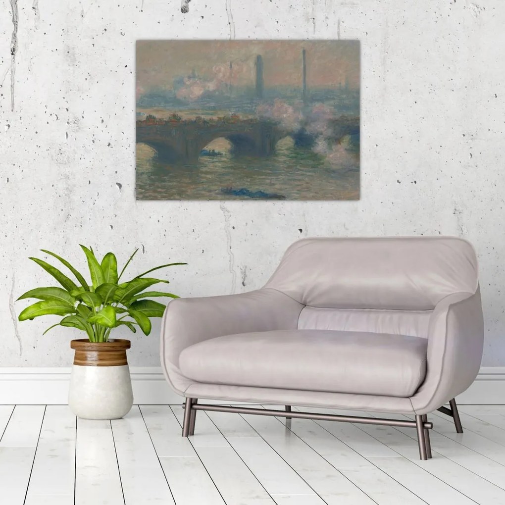 Obraz na szkle - Claude Monet, Waterloo Bridge, Gray Day, reprodukcje (70x50 cm)