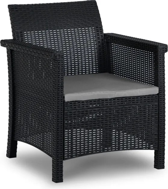 Zestaw Mebli Ogrodowych SAVIO Czarny Sofa 2x Fotel Stolik Tarasowy Technorattan Nowoczesny