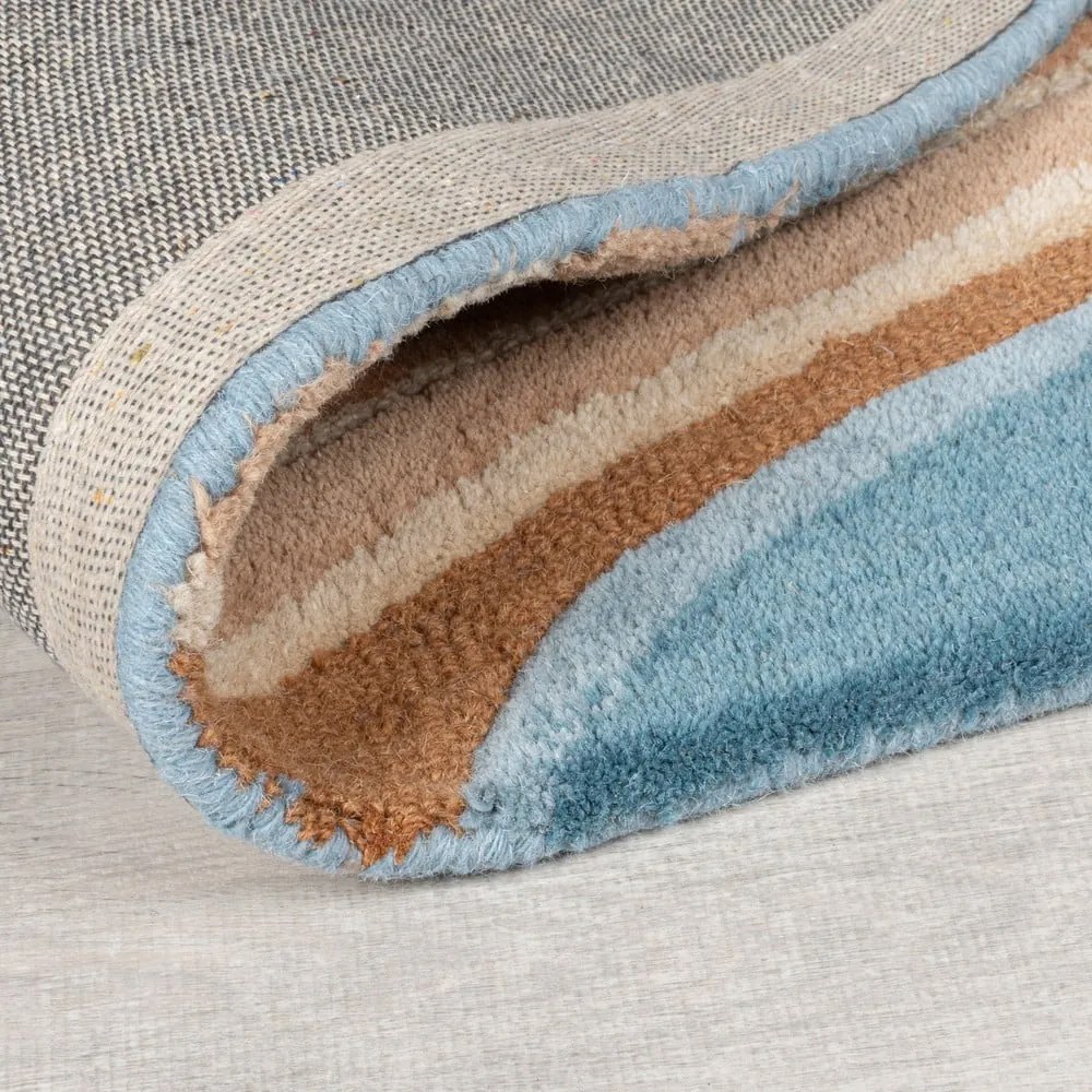 Niebieski wełniany dywan tkany ręcznie 200x290 cm Abstract Flow – Flair Rugs