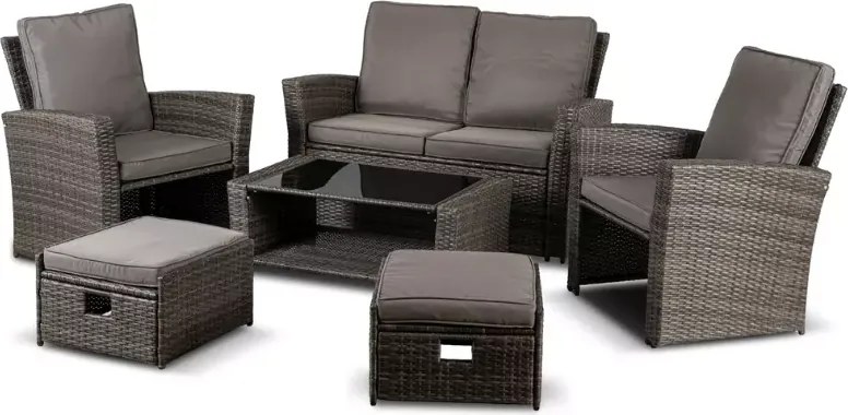 Zestaw mebli ogrodowych Arachi 2 fotele + sofa + stolik + 2 pufy szary taras balkon ogród