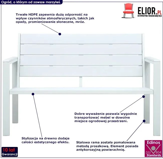 Biała ławka ogrodowa z oparciem G4-M66