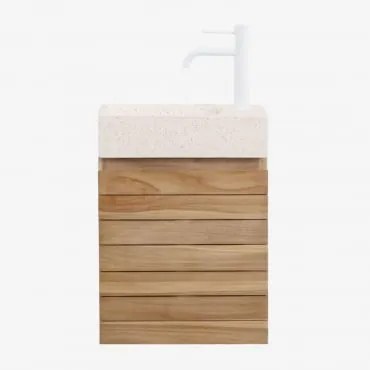 Zestaw Wiszących Mebli Łazienkowych Z Drewna Tekowego Z Umywalką Zintegrowaną Z Cementu Napier Drewno Tekowe - Sklum