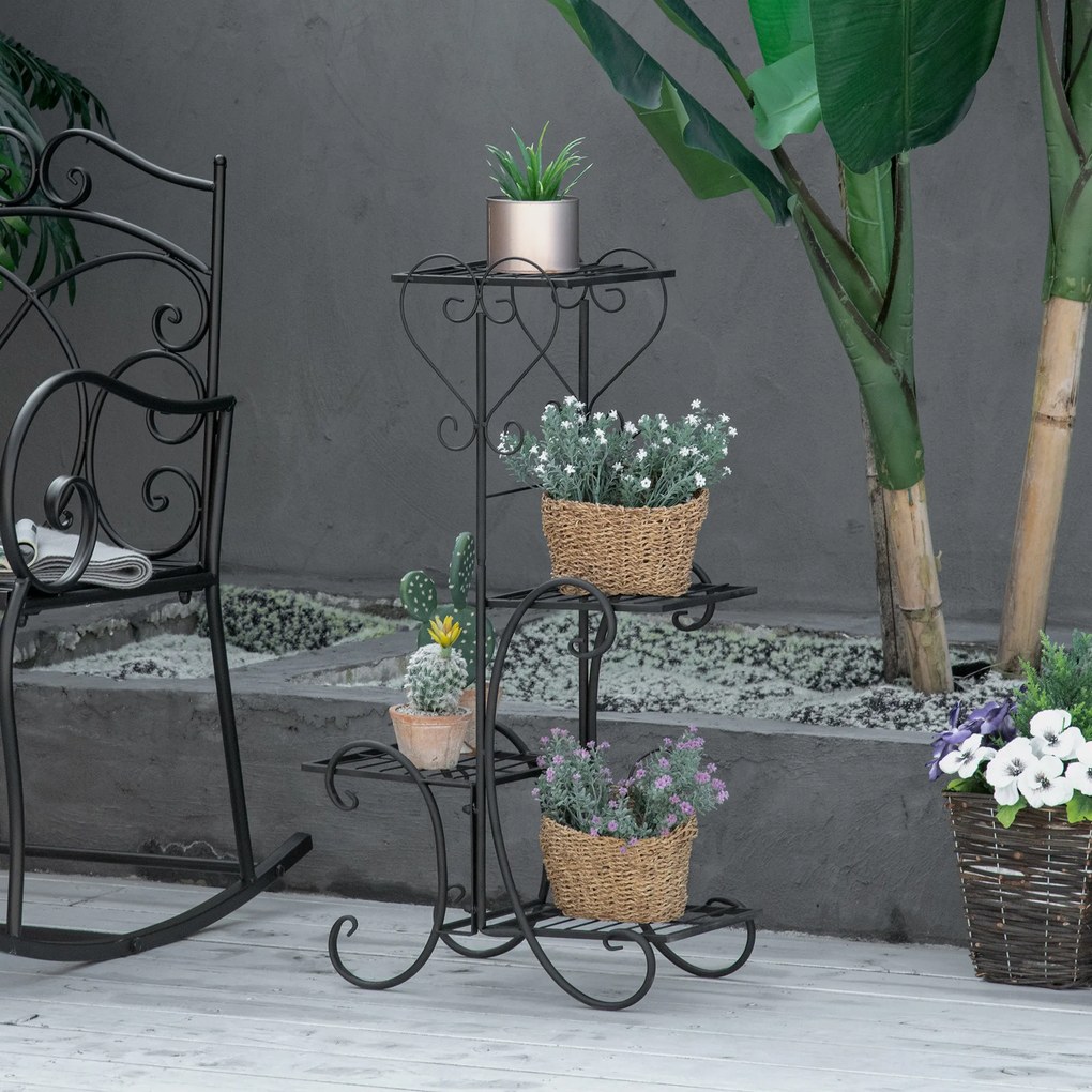 Outsunny Metalowy regał na kwiaty 4 poziomy do wnętrz i ogrodu Stabilny kwietnik na balkon Czarny 45x245x80cm | Aosom PL