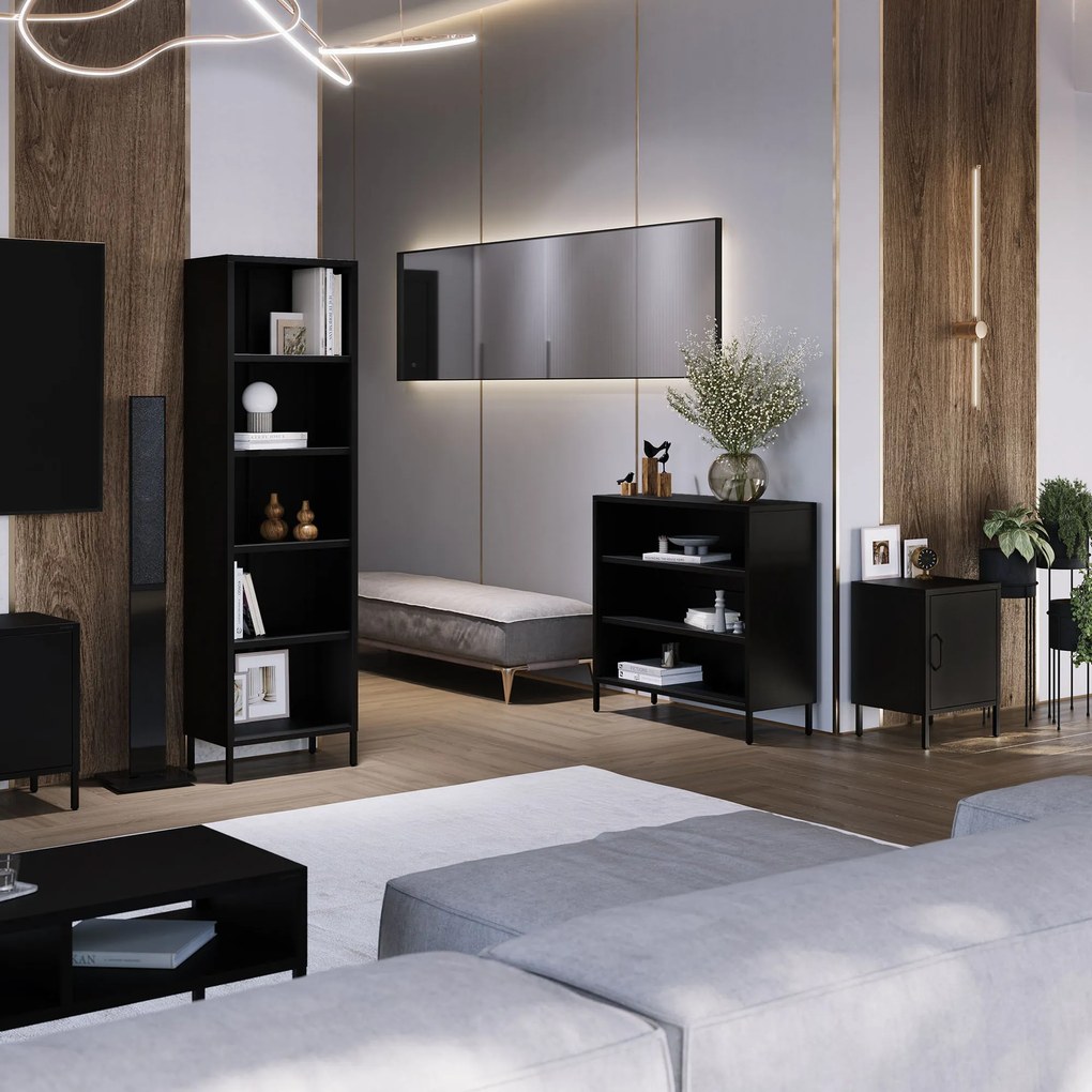 Czarny regał na książki metalowy MARIO Modern 500 x 1800 x 350 mm