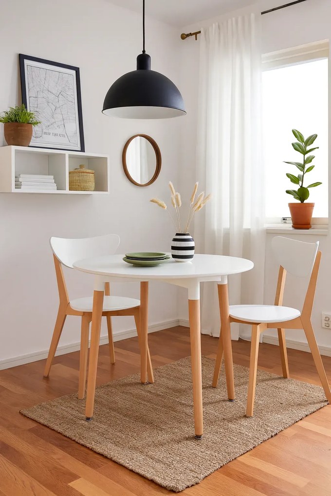 Biały okrągły stół na drewnianych nogach 80 cm D4-D48