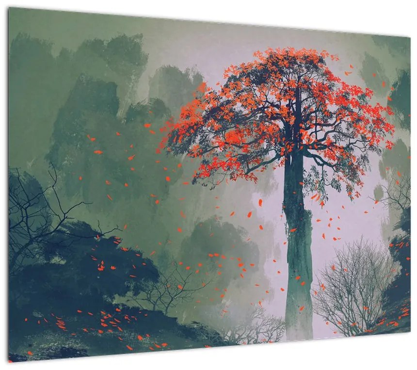 Obraz na szkle samotnego czerwonego drzewa (70x50 cm)