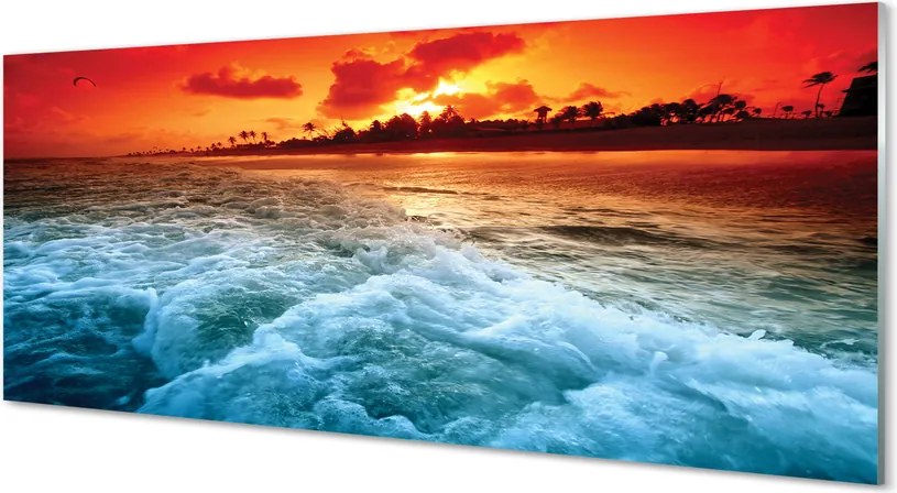 Panel szklany do Kuchni Drzewa nad Morzem o Zachodzie