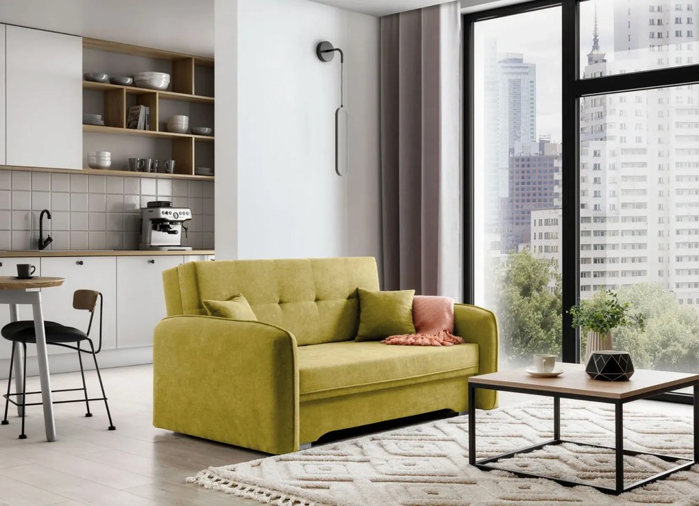 Sofa rozkładana z funkcją spania LAINE żółta ELTAP