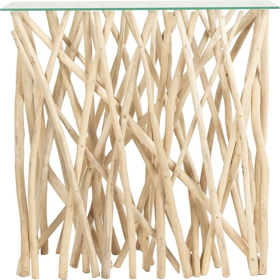 Konsola z hartowanego szkła i drewna teak – kolor: naturalny – GAYANA