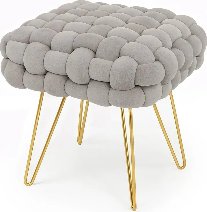 Pufa z plecioną tapicerką welurowa 38 cm DOTTY Jasny Szary