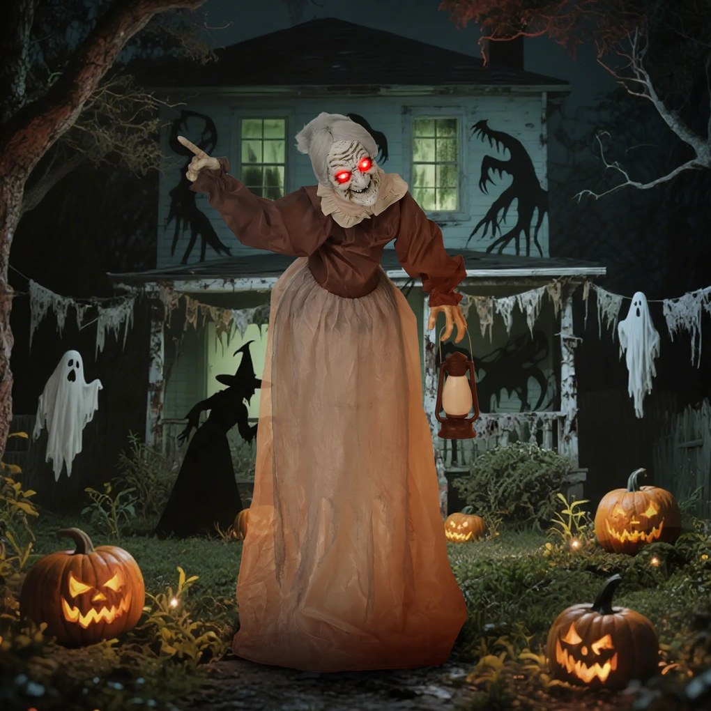 Outsunny 150 cm Dekoracja Halloween Wiedźma z diodami LED, funkcją dźwiękową i regulowanymi ramionami, głową