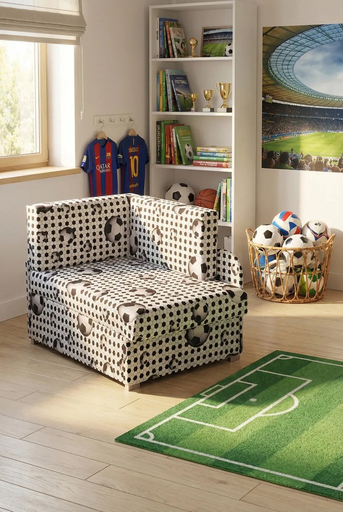 Rozkładany tapczan z pojemnikiem w motyw piłki nożnej N1-L55