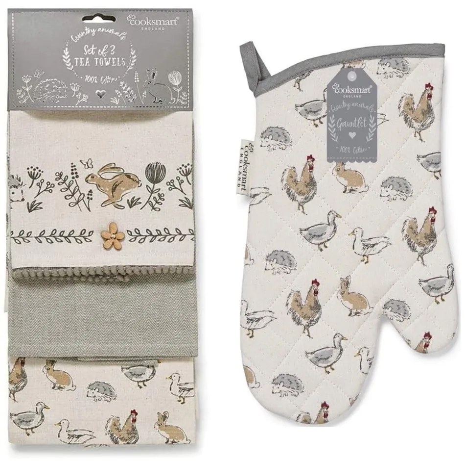 Zestaw ścierek i rękawicy kuchennej 4 szt. Country Animals – Cooksmart ®